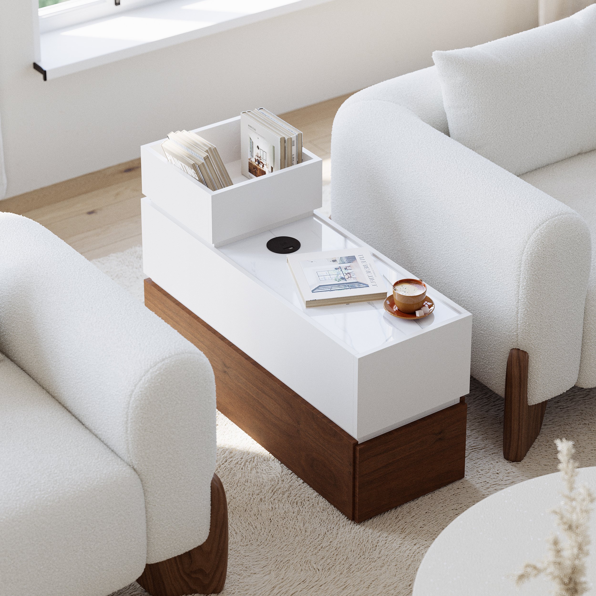 HMR - Sintered Stone Top Narrow Smart Side Table with Storage