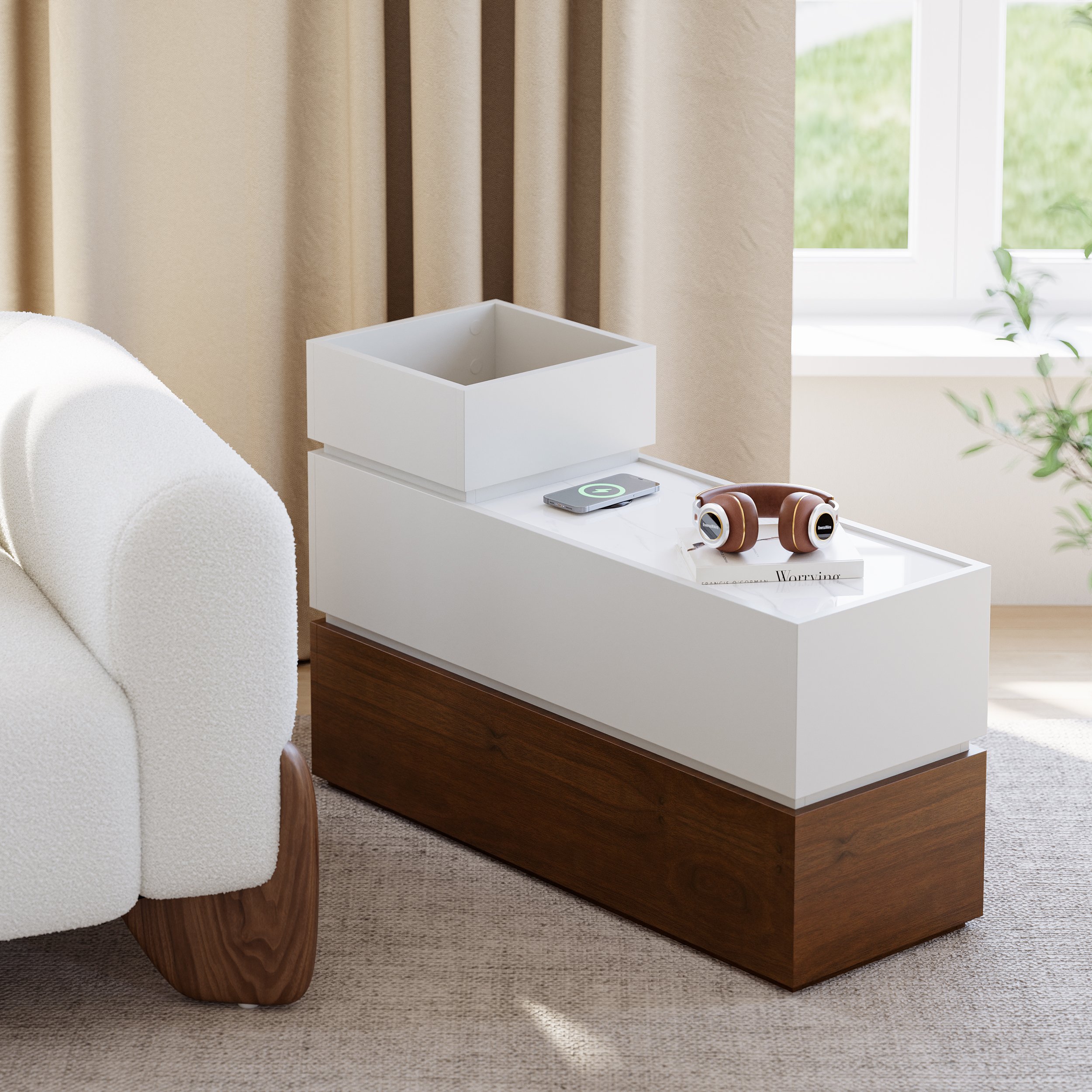 HMR - Sintered Stone Top Narrow Smart Side Table with Storage