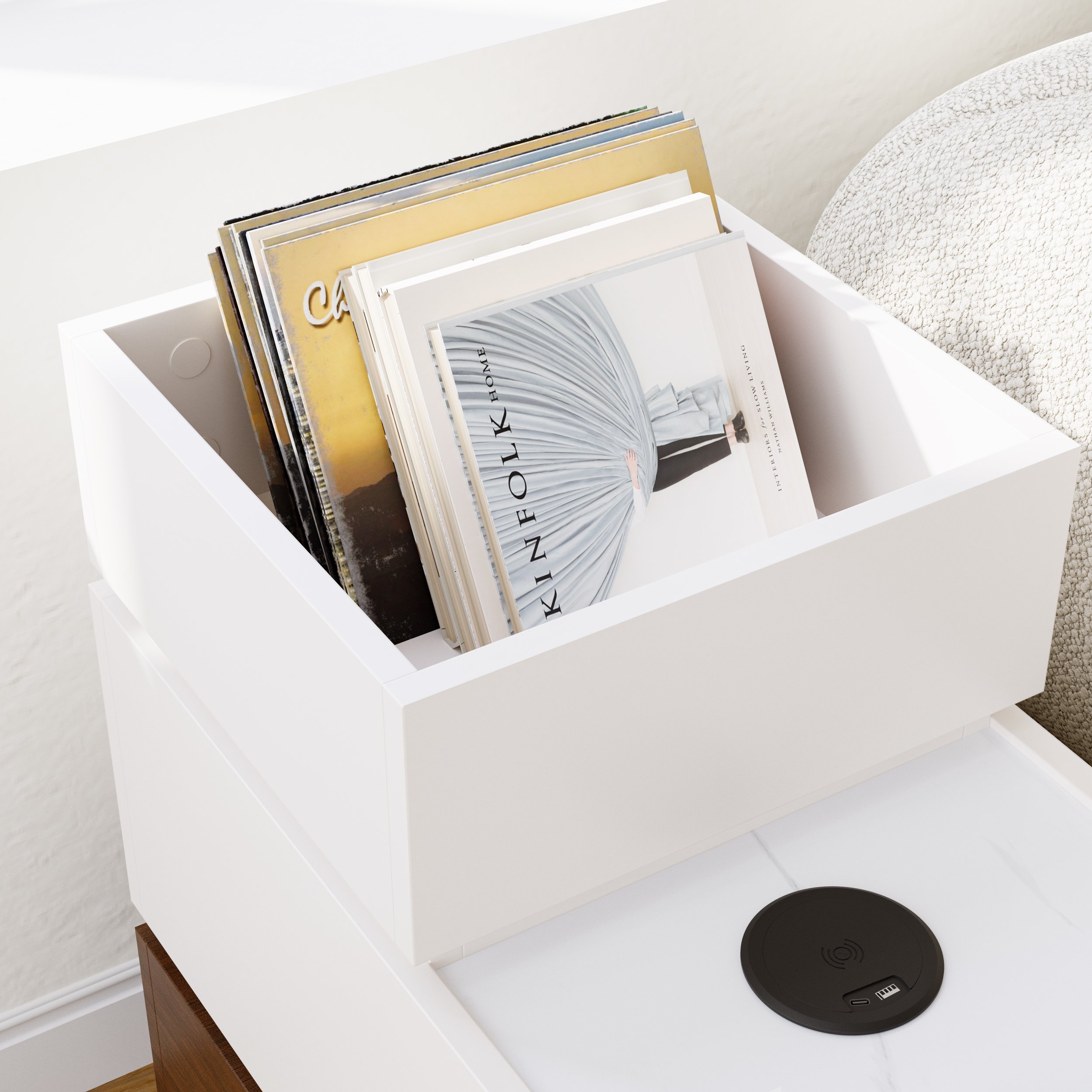 HMR - Sintered Stone Top Narrow Smart Side Table with Storage
