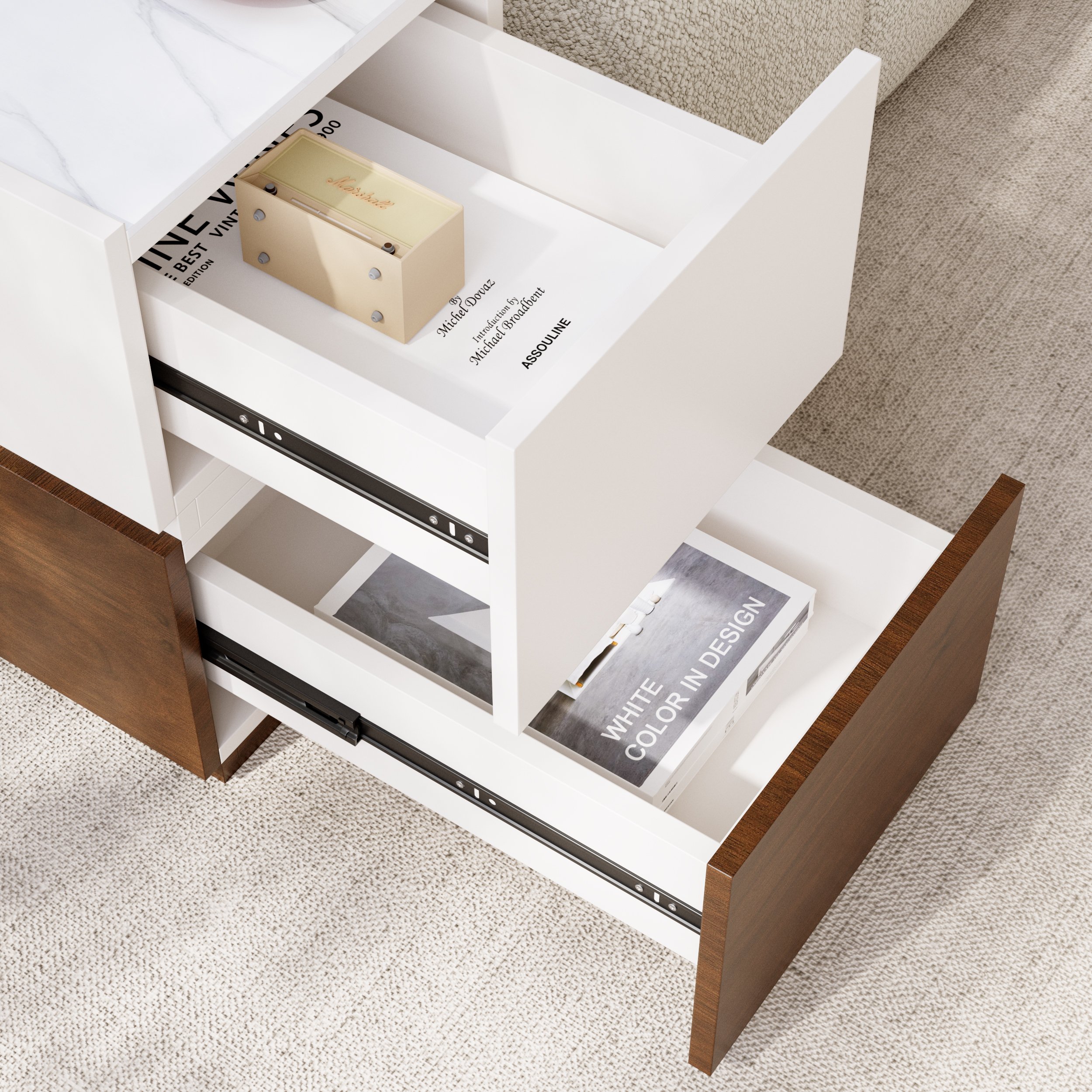 HMR - Sintered Stone Top Narrow Smart Side Table with Storage
