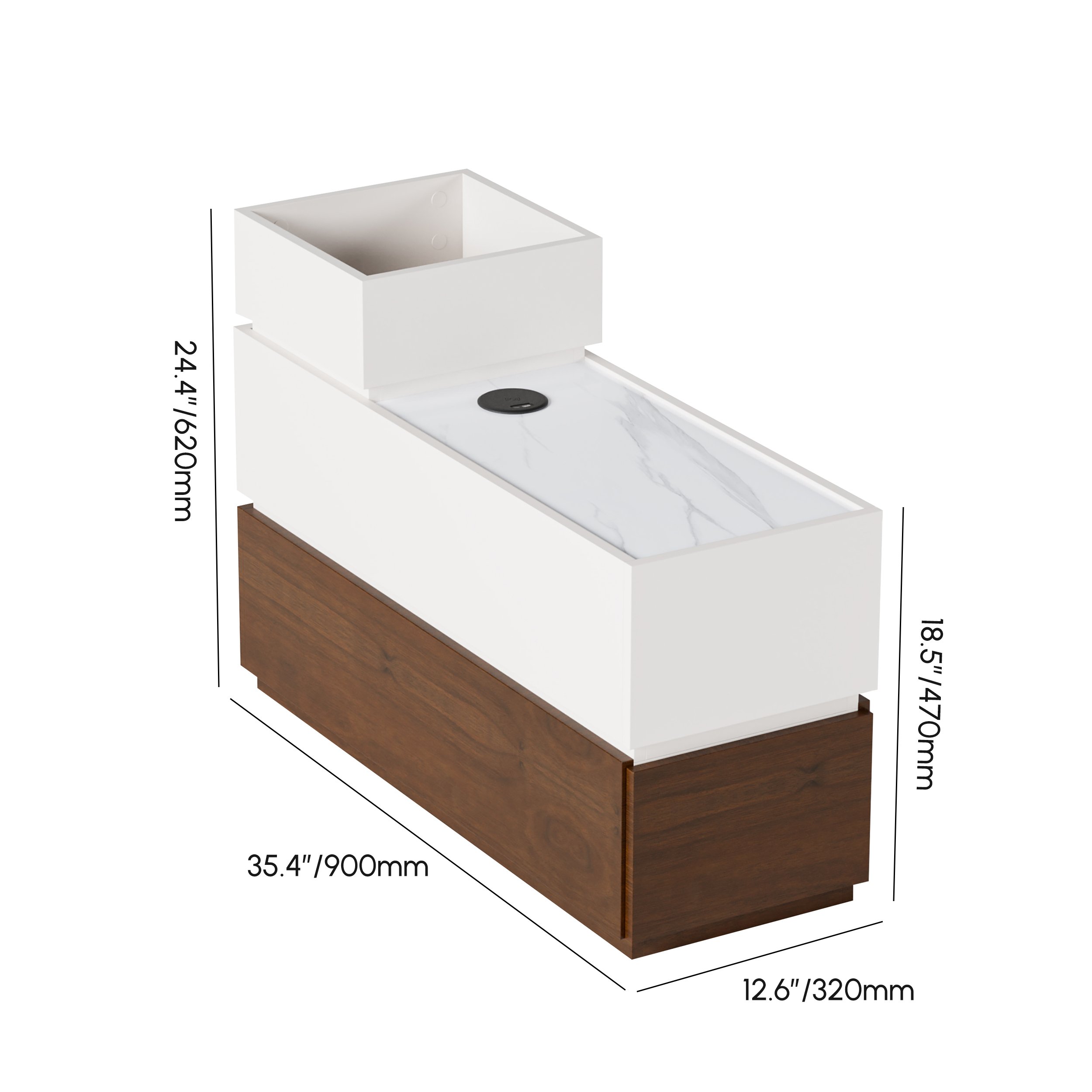 HMR - Sintered Stone Top Narrow Smart Side Table with Storage