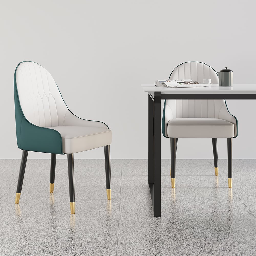 HMR Darg Series Modern PU Leather Upholstery Dining Chairs - White/Green, Set of 6