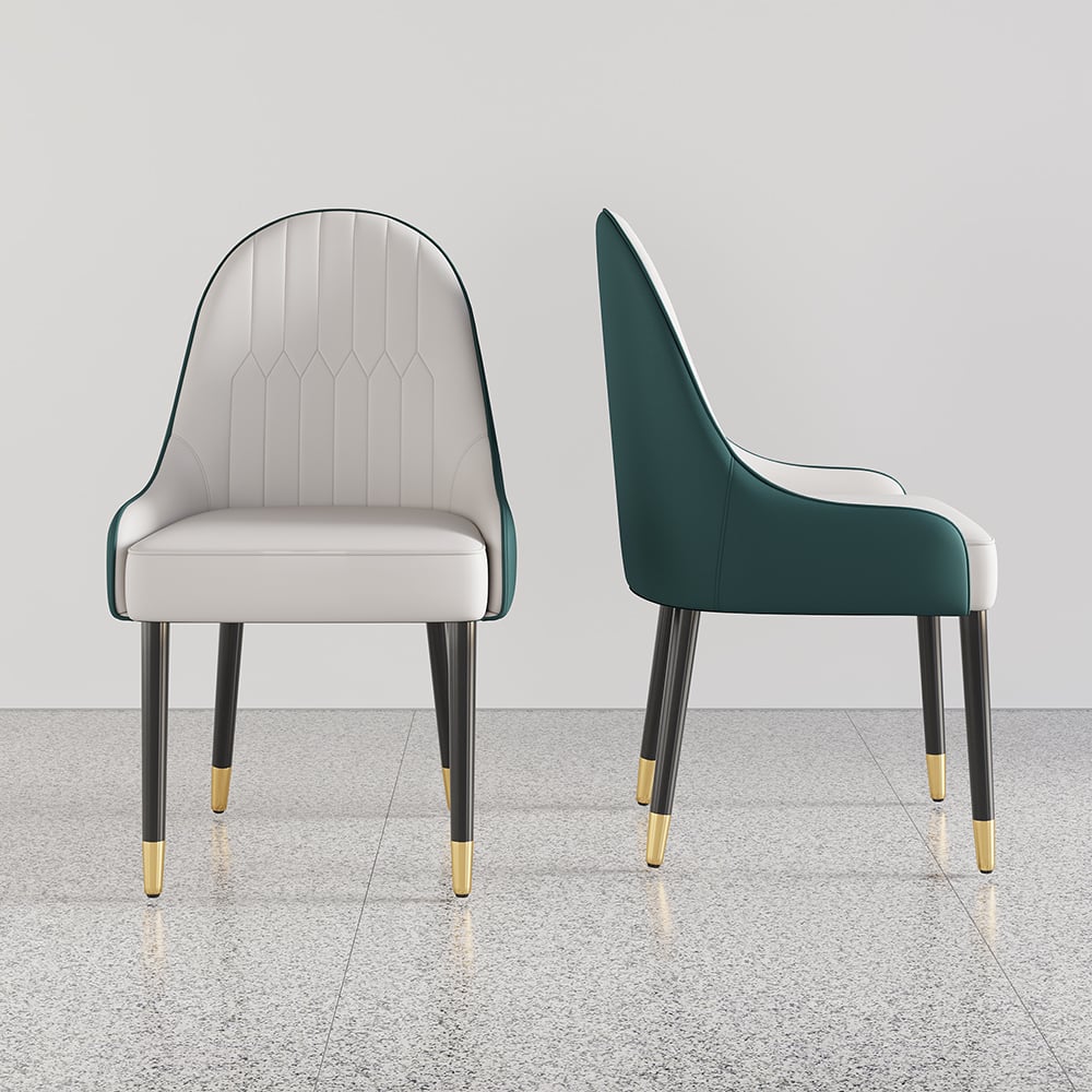 HMR Darg Series Modern PU Leather Upholstery Dining Chairs - White/Green, Set of 6