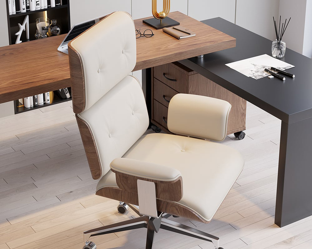 HMR Modern L-Shape Executive Desk & Office Chair Set - White, 78.7"L x 70.9"W x 29.5"H, Left Hand