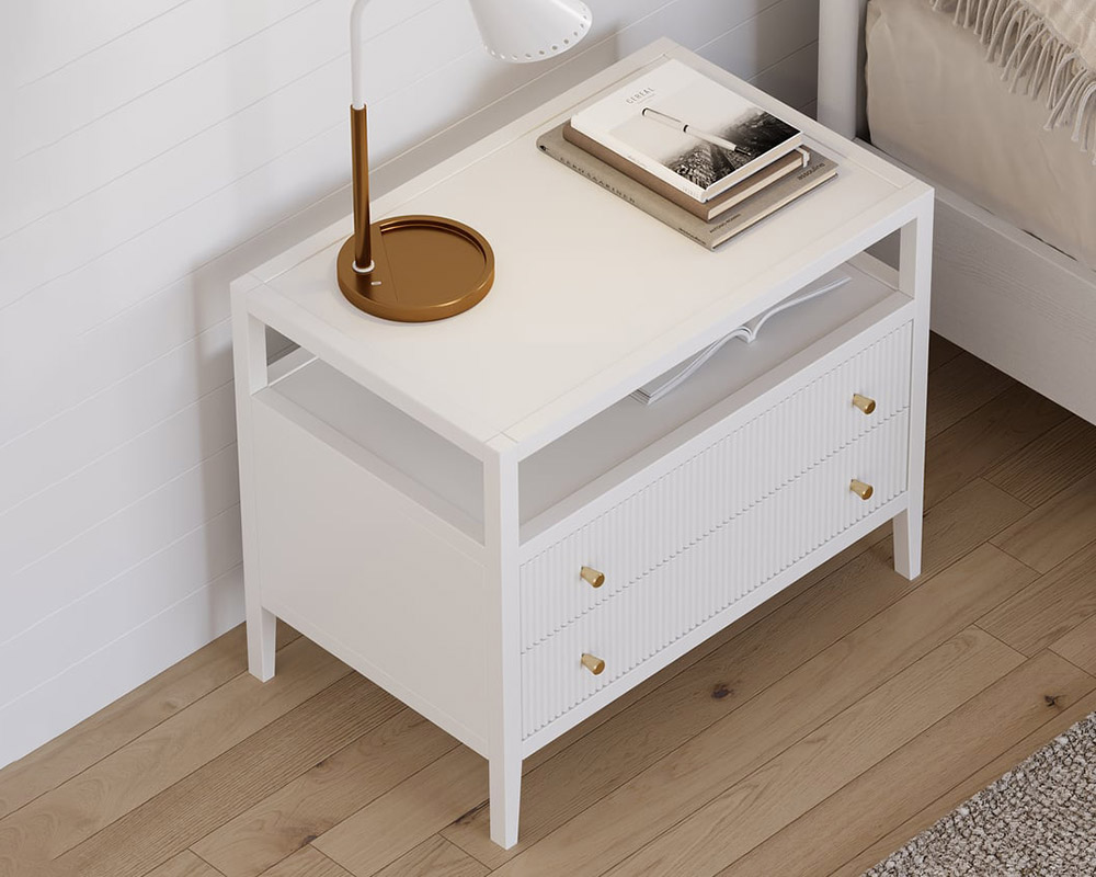 HMR 30" Fluted 2-Drawer Wide Smart Nightstand - White, Set Of 2