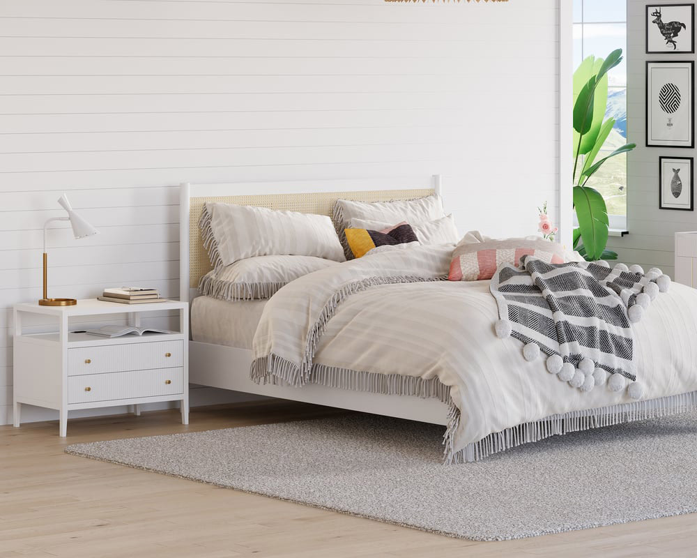 HMR 30" Fluted 2-Drawer Wide Smart Nightstand - White, Set Of 2