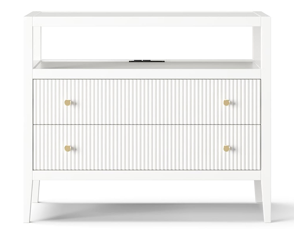 HMR 30" Fluted 2-Drawer Wide Smart Nightstand - White, Set Of 2