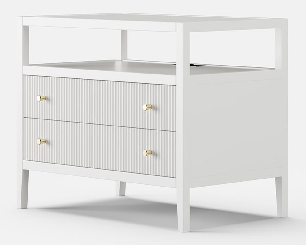 HMR 30" Fluted 2-Drawer Wide Smart Nightstand - White, Set Of 2