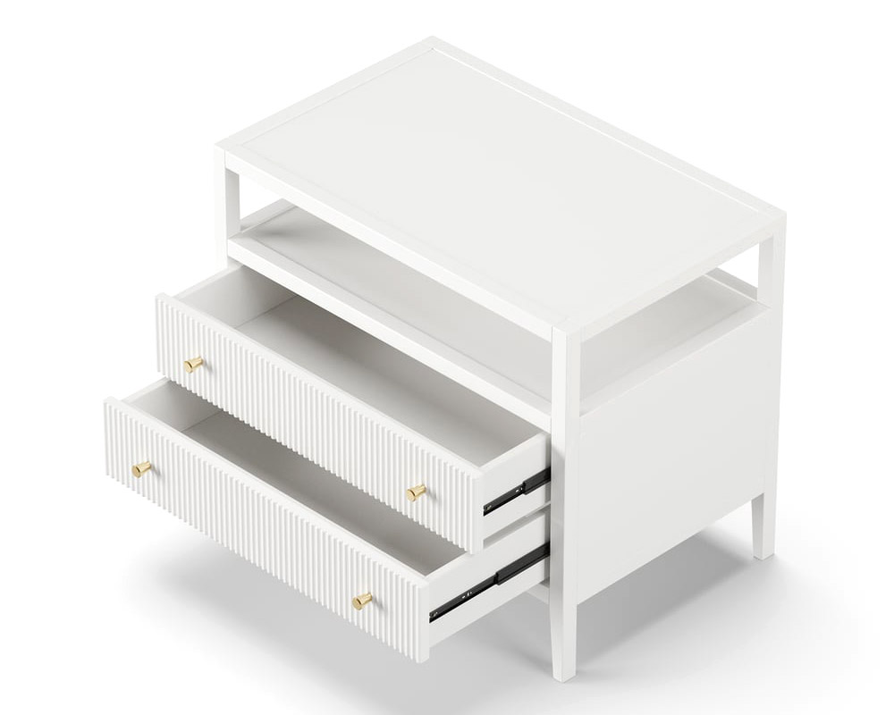 HMR 30" Fluted 2-Drawer Wide Smart Nightstand - White, Set Of 2