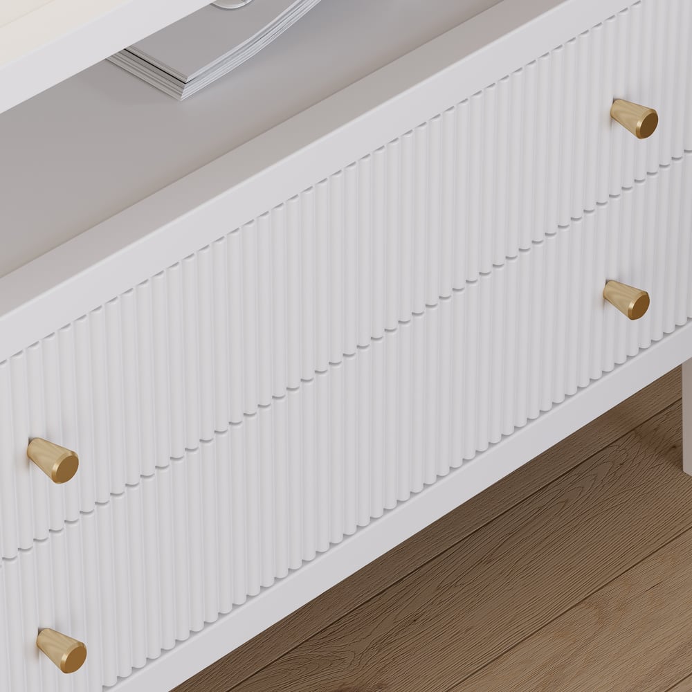 HMR 30" Fluted 2-Drawer Wide Smart Nightstand - White, Set Of 2
