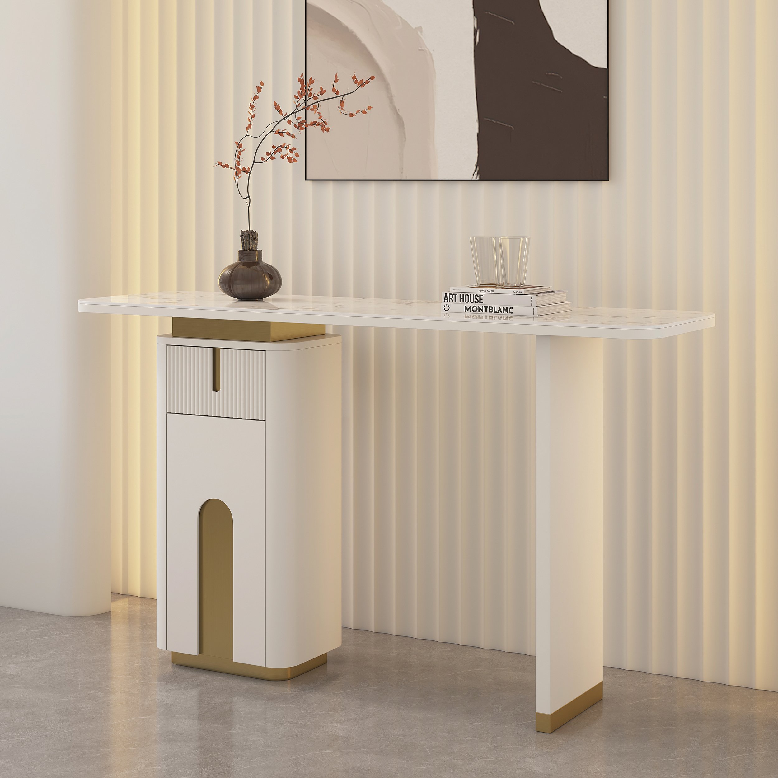 HMR - Artus 48" Modern Sintered Stone Console Table with Storage Entryway Table