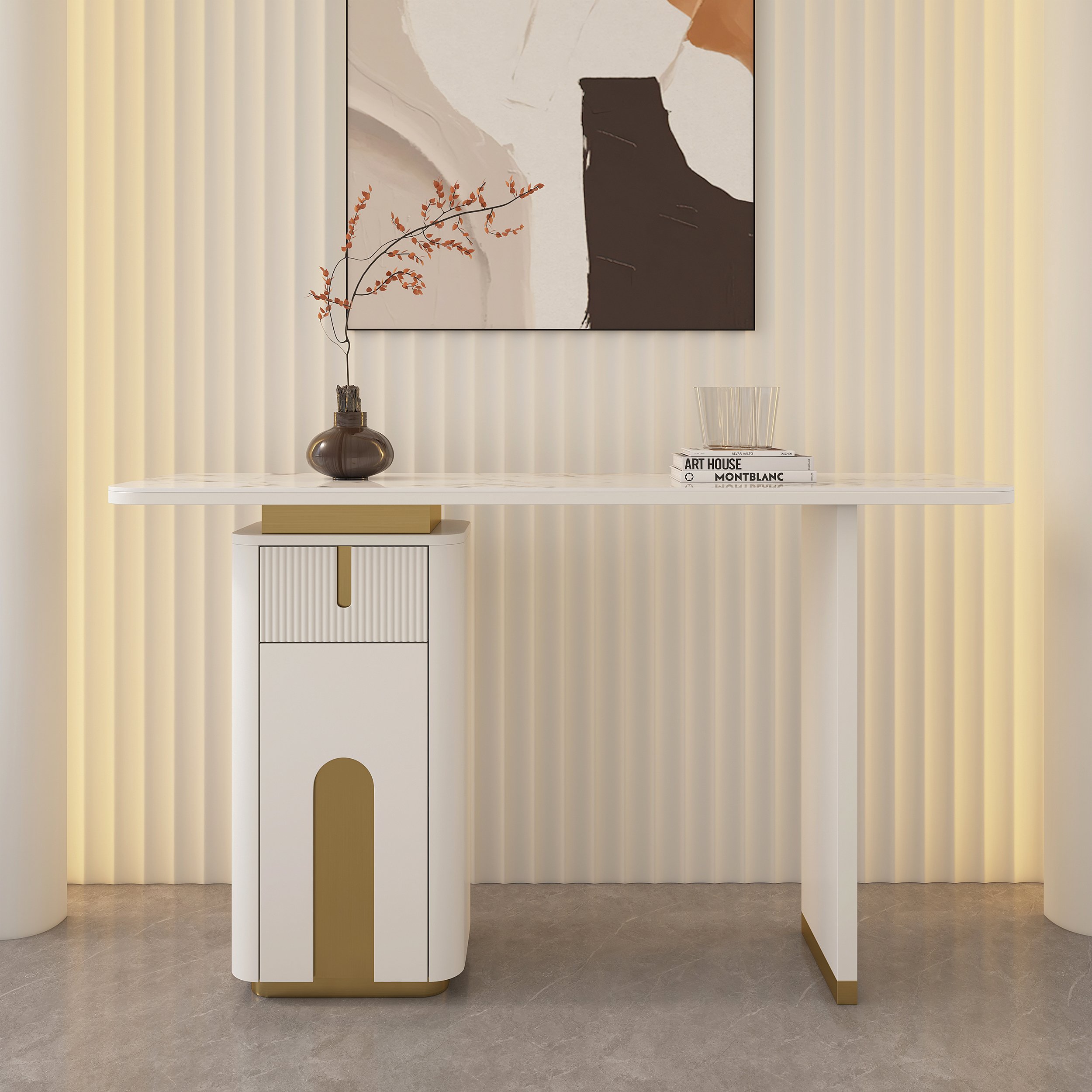 HMR - Artus 48" Modern Sintered Stone Console Table with Storage Entryway Table