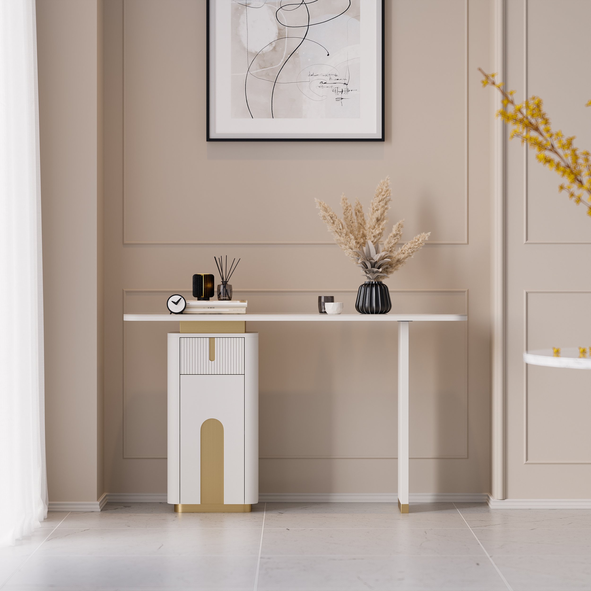 HMR - Artus 48" Modern Sintered Stone Console Table with Storage Entryway Table