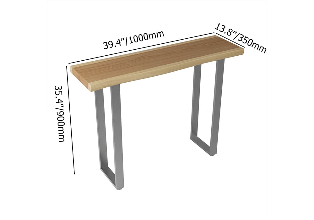 HMR - 39" Modern Natural & Silver Live Edge Console Table Wooden Top & Stainless Steel Base
