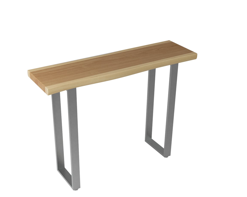 HMR - 39" Modern Natural & Silver Live Edge Console Table Wooden Top & Stainless Steel Base
