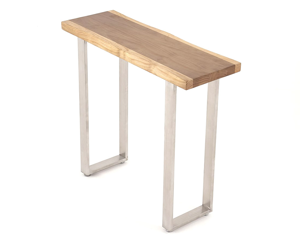 HMR - 39" Modern Natural & Silver Live Edge Console Table Wooden Top & Stainless Steel Base