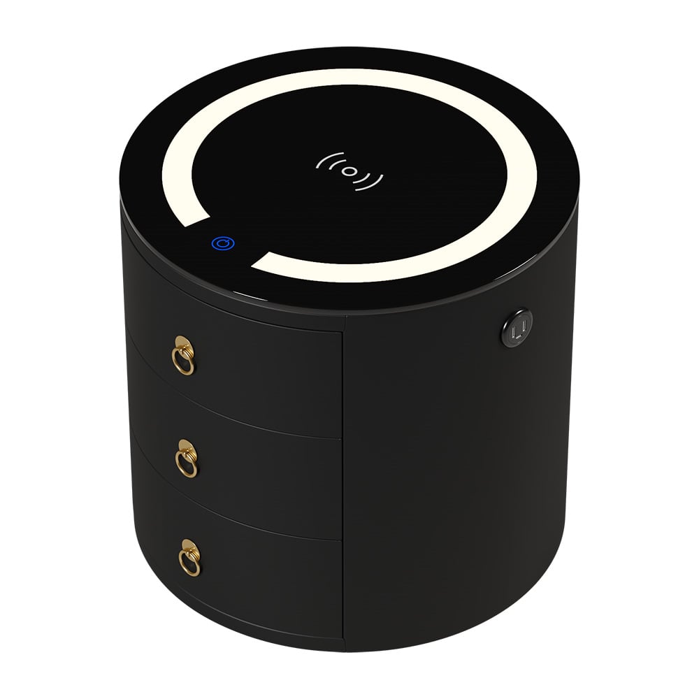 HMR Leather 3-Drawer Smart Nightstand with Light & Speaker - Black, Single