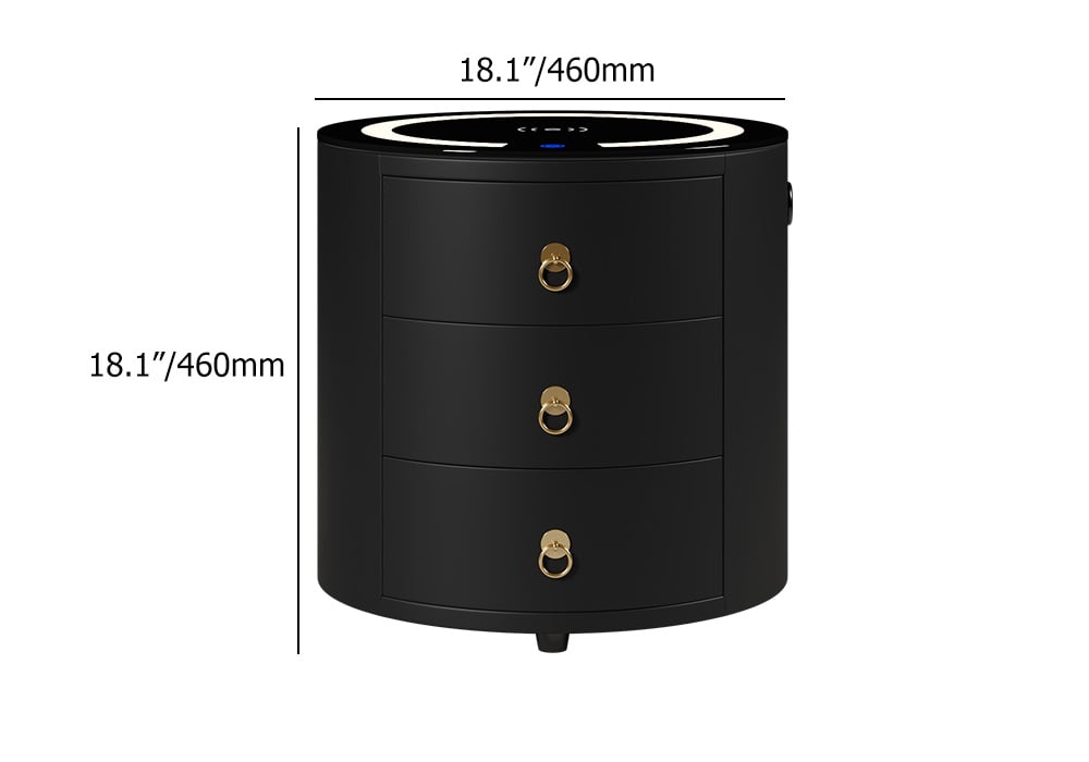 HMR Leather 3-Drawer Smart Nightstand with Light & Speaker - Black, Single