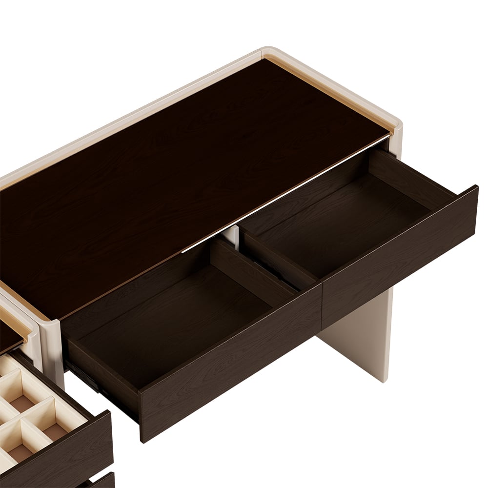 HMR - Modern Walnut Makeup Vanity with Light Dressing Table with Jewelry Storage & Cabinet