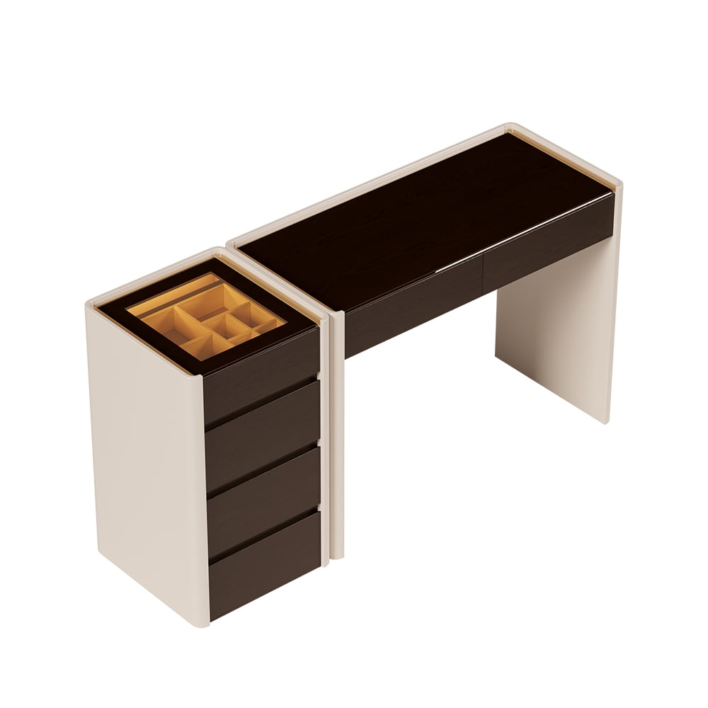 HMR - Modern Walnut Makeup Vanity with Light Dressing Table with Jewelry Storage & Cabinet