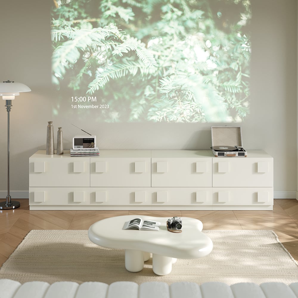 HMR - Modern White Wood TV Stand with 4 Drawer Convert to Tall Media Cabinet for 80" TVs