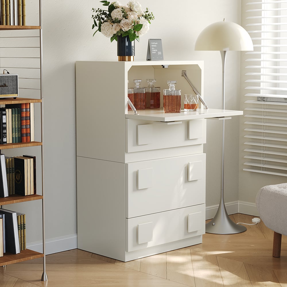 HMR - Modern White Wood TV Stand with 4 Drawer Convert to Tall Media Cabinet for 80" TVs