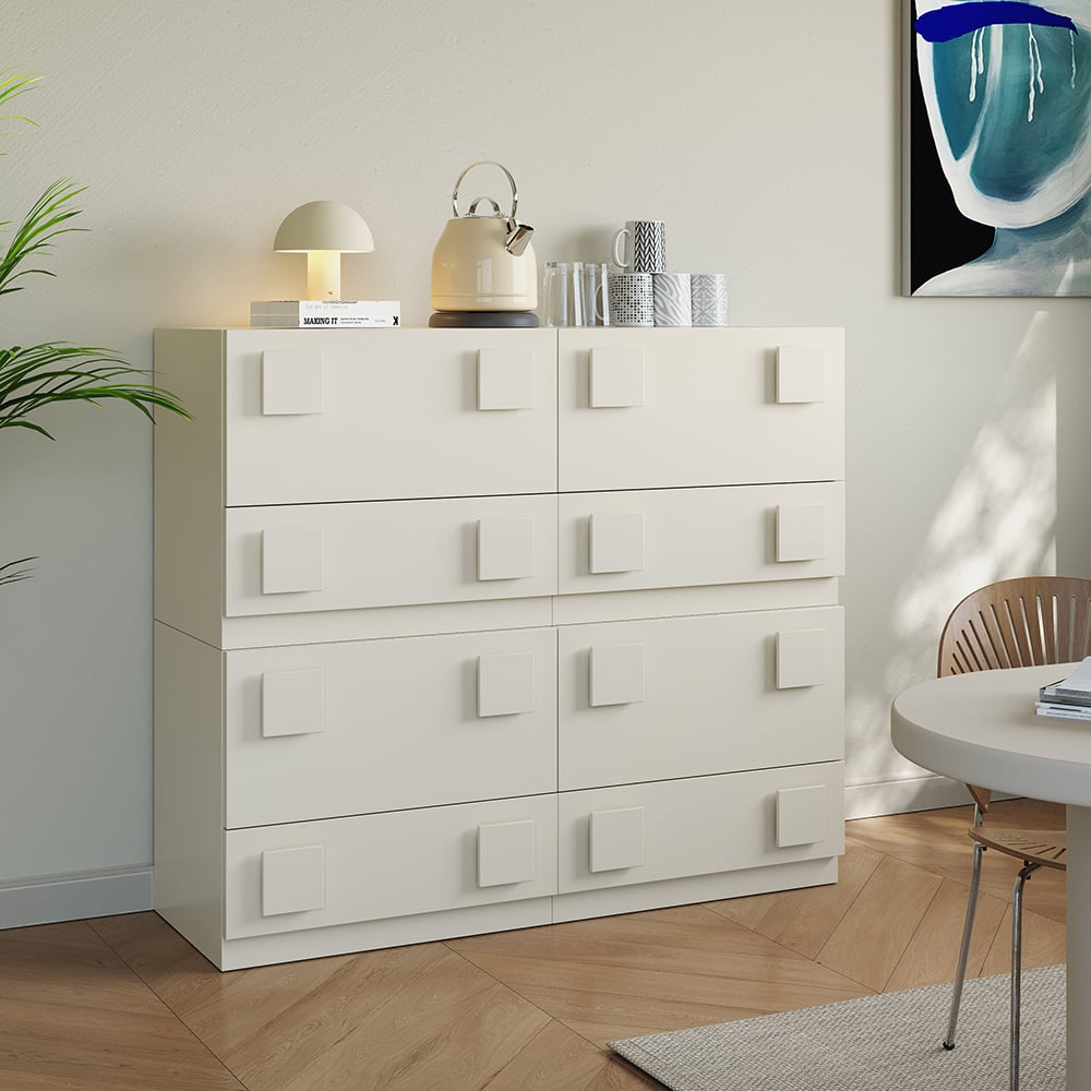 HMR - Modern White Wood TV Stand with 4 Drawer Convert to Tall Media Cabinet for 80" TVs