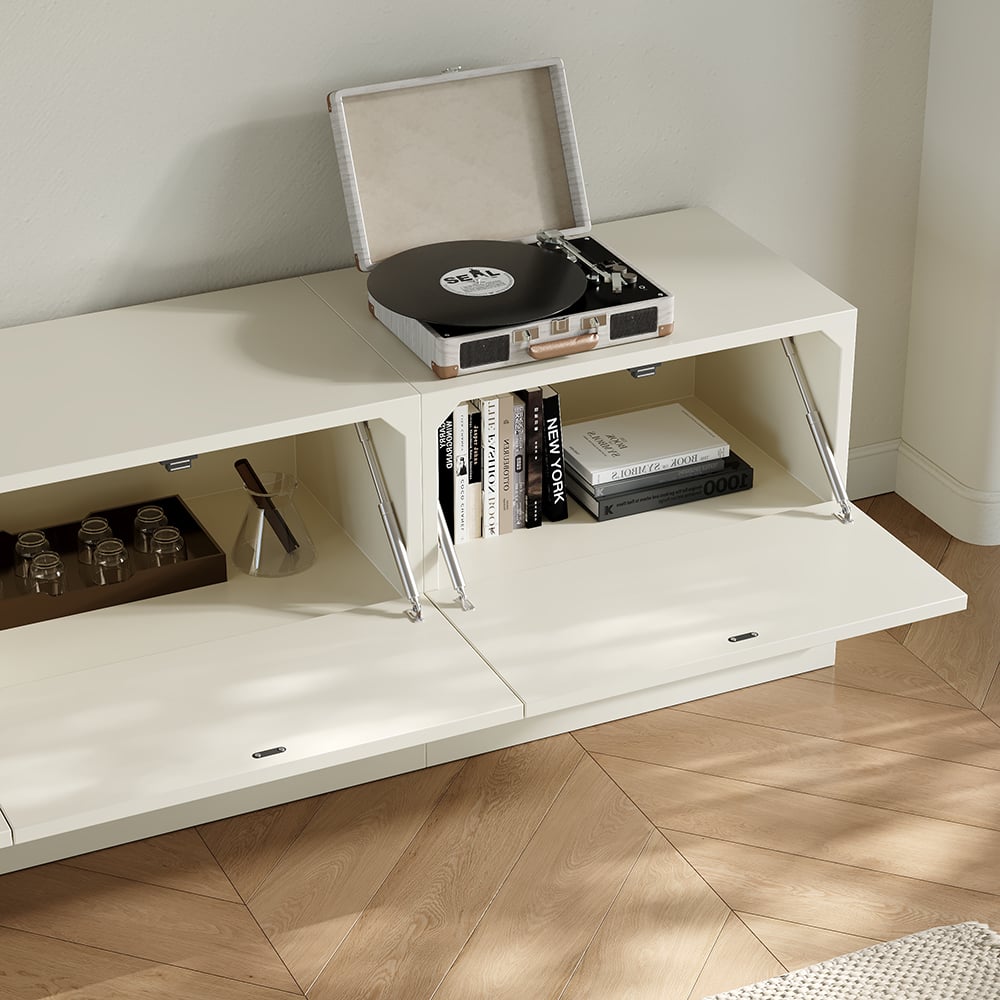 HMR - Modern White Wood TV Stand with 4 Drawer Convert to Tall Media Cabinet for 80" TVs