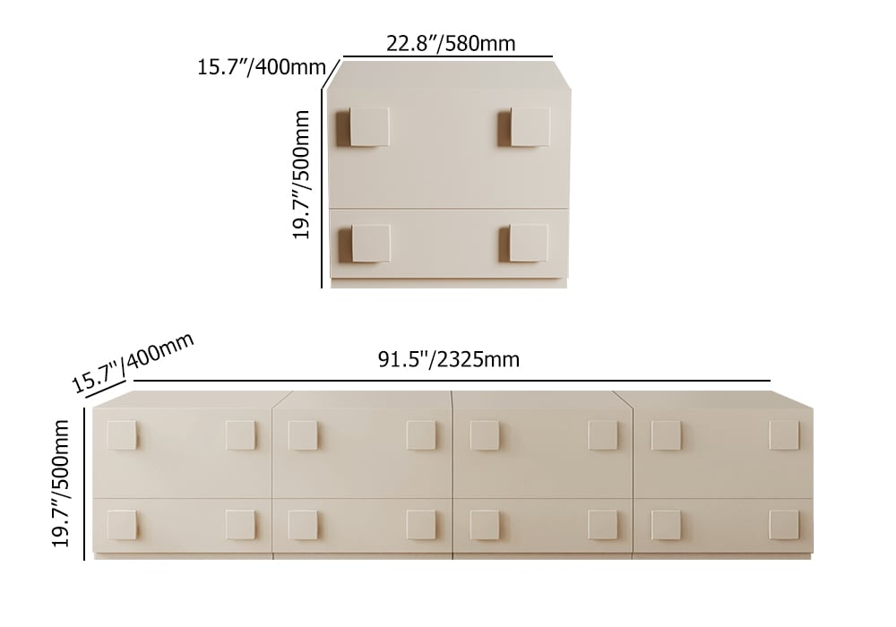 HMR - Modern White Wood TV Stand with 4 Drawer Convert to Tall Media Cabinet for 80" TVs