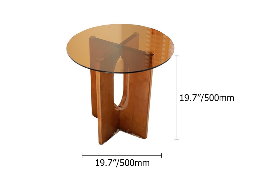 HMR - Tea Tempered Glass End Table Solid Wood Side Table