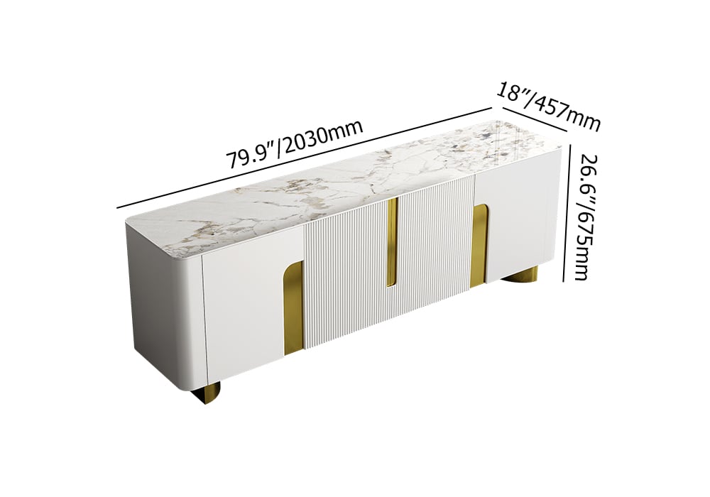 HMR Artus Modern TV Stand Stone Top 4 Doors with Storage Media Console - Beige, 80"W x 18"D x 26.5"H