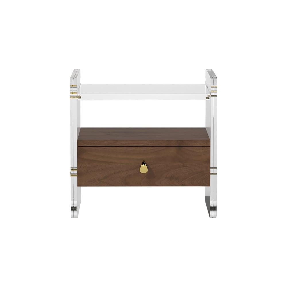 HMR - Modern Clear Acrylic Wood Nightstand with Storage & Shelf for Bedroom