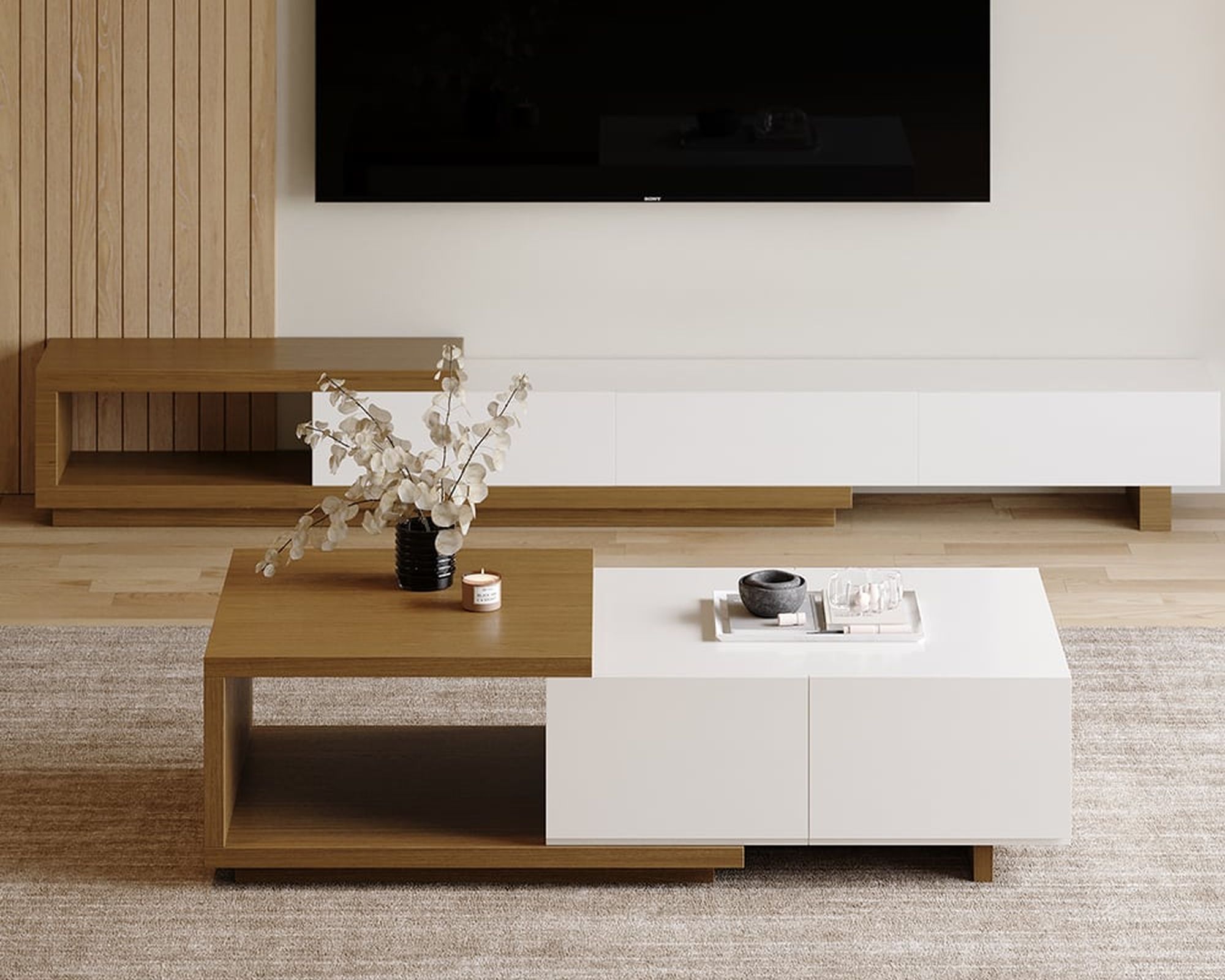 HMR - Quoint Extendable Coffee Table with 2 Drawers (47"-69")