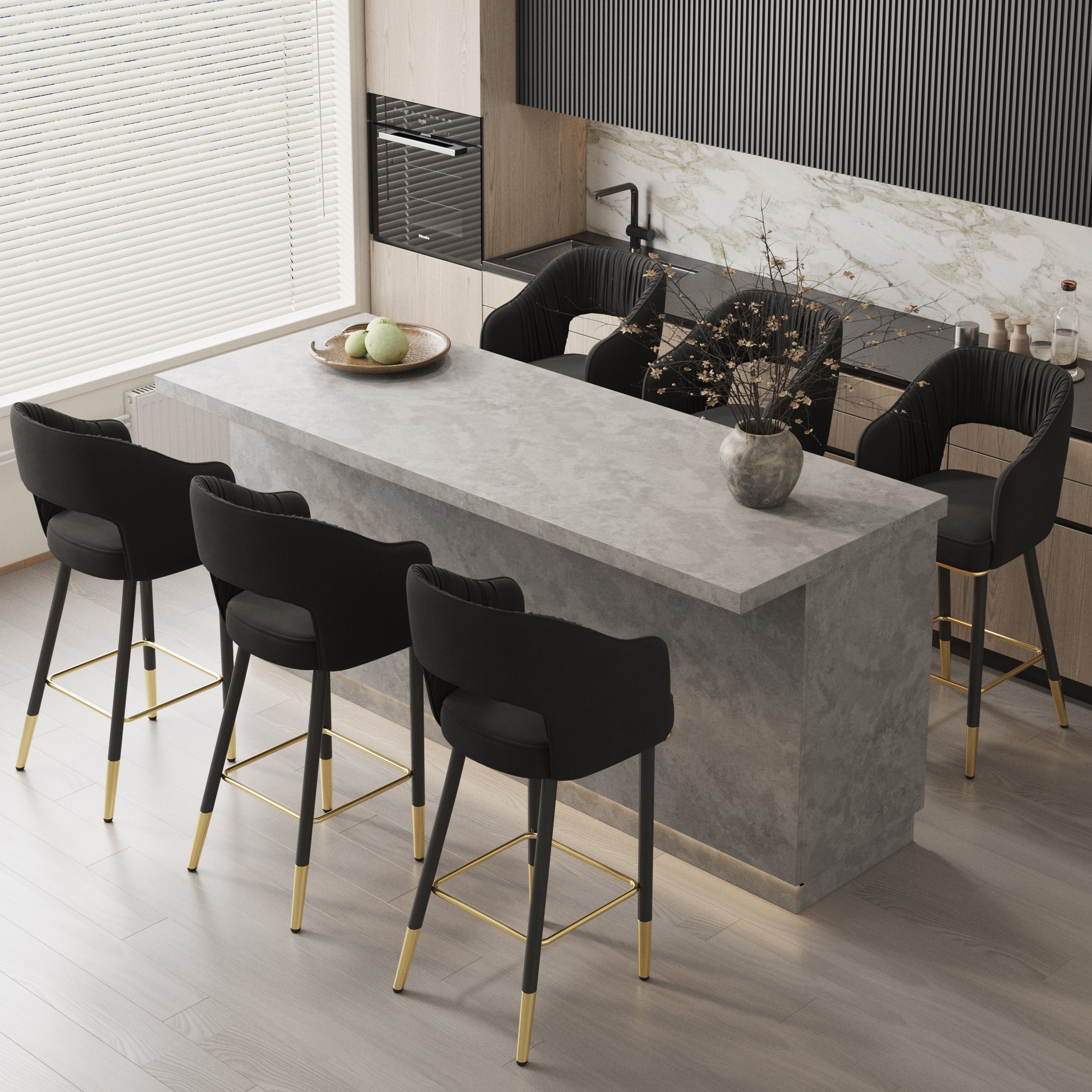 HMR Modern 40" Bar Stools with Velvet Upholstery - Black