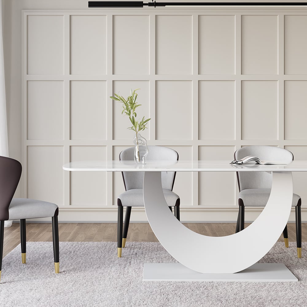 HMR - 70.9" Modern Style Rectangle Sintered Stone Dining Table Seats 6-8 People