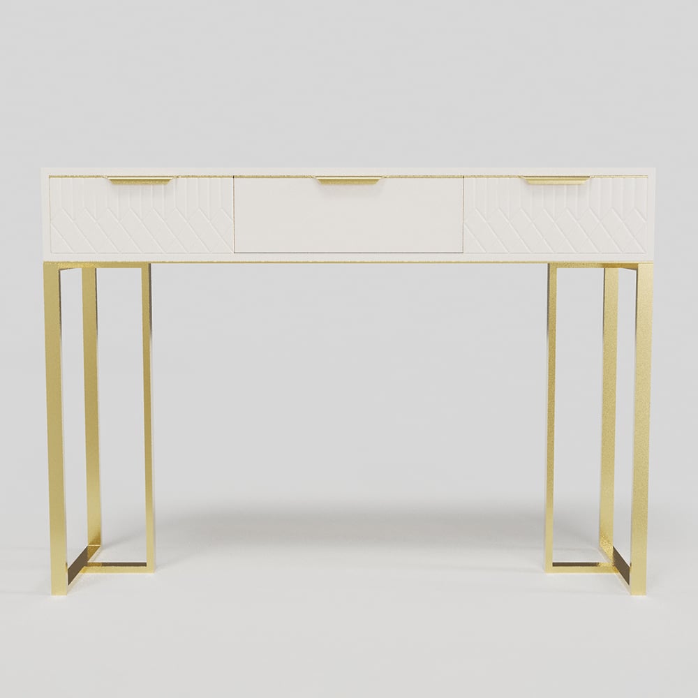 HMR - Aro 47.2" White & Gold Modern Console Table Rectangular Accent Table Entryway Drawers