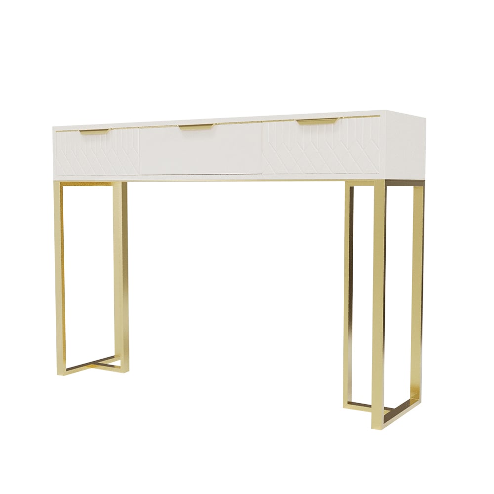 HMR - Aro 47.2" White & Gold Modern Console Table Rectangular Accent Table Entryway Drawers