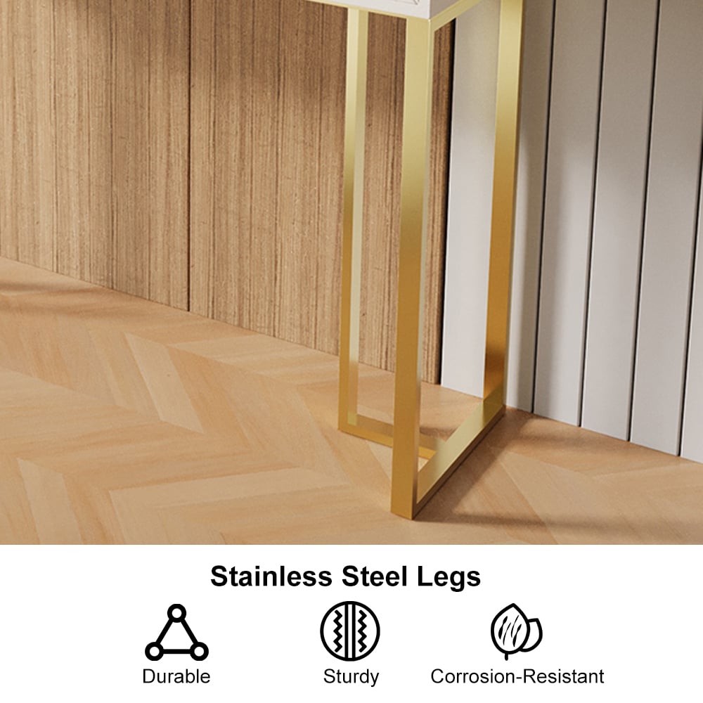 HMR - Aro 47.2" White & Gold Modern Console Table Rectangular Accent Table Entryway Drawers