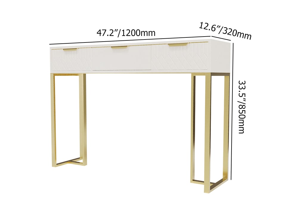 HMR - Aro 47.2" White & Gold Modern Console Table Rectangular Accent Table Entryway Drawers