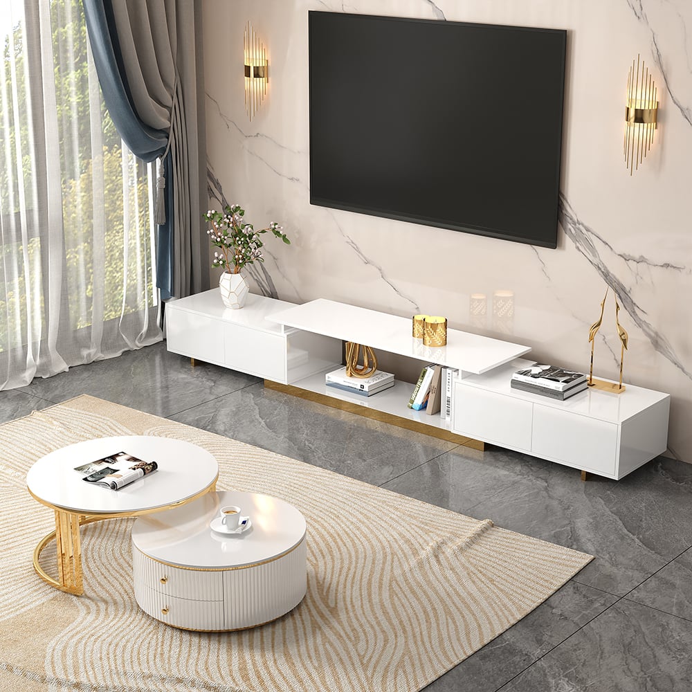 HMR Mordelle Extendable TV Stand with Storage (63"-95") - White