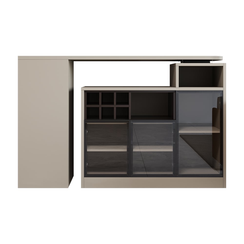 HMR - 57"-82" Sofa Bar Table Khaki Storage Cabinet Rotatable Behind Couch Pub Table