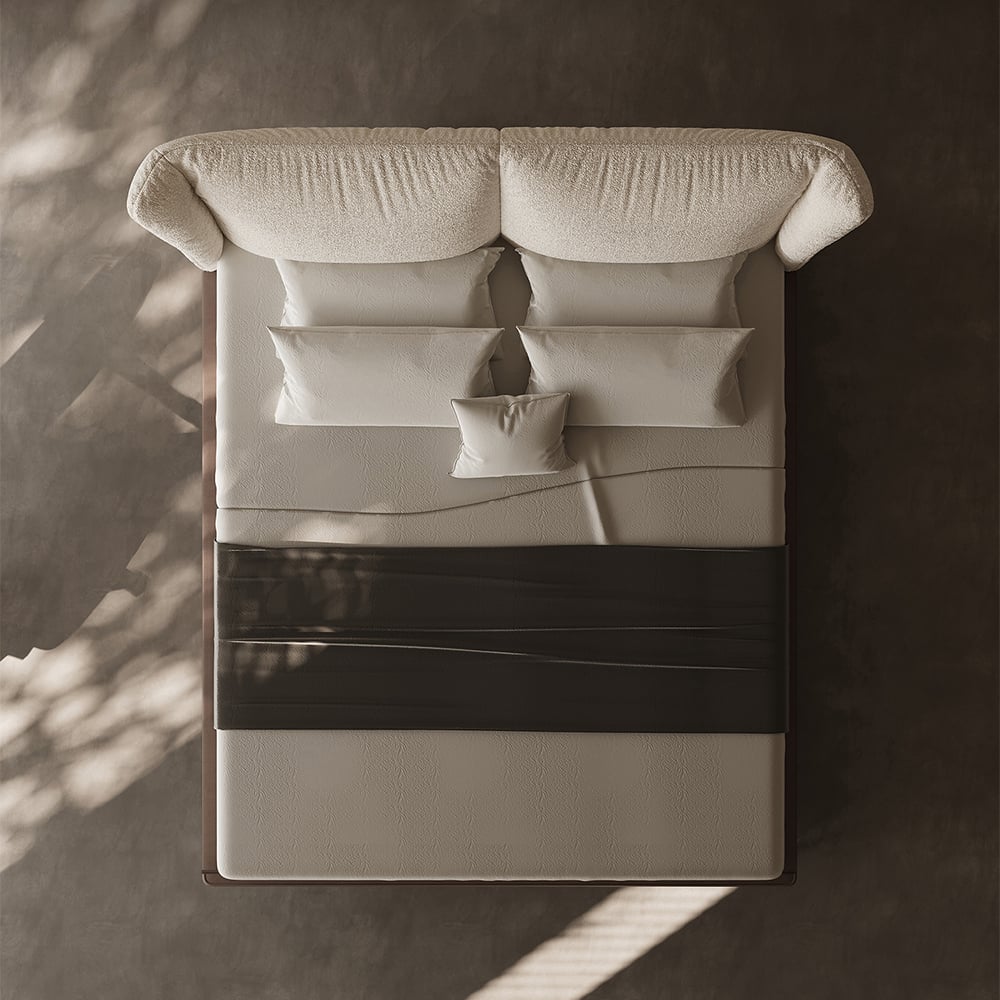 HMR - King Size Boucle & Leather Upholstered Headboard Bed Frame
