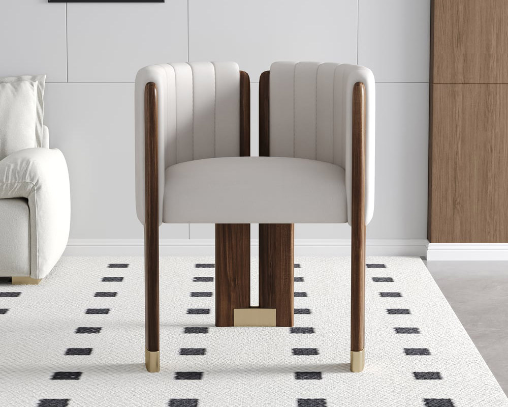 HMR - Velvet Fluted Upholstered Accent Chair with Wood Frame