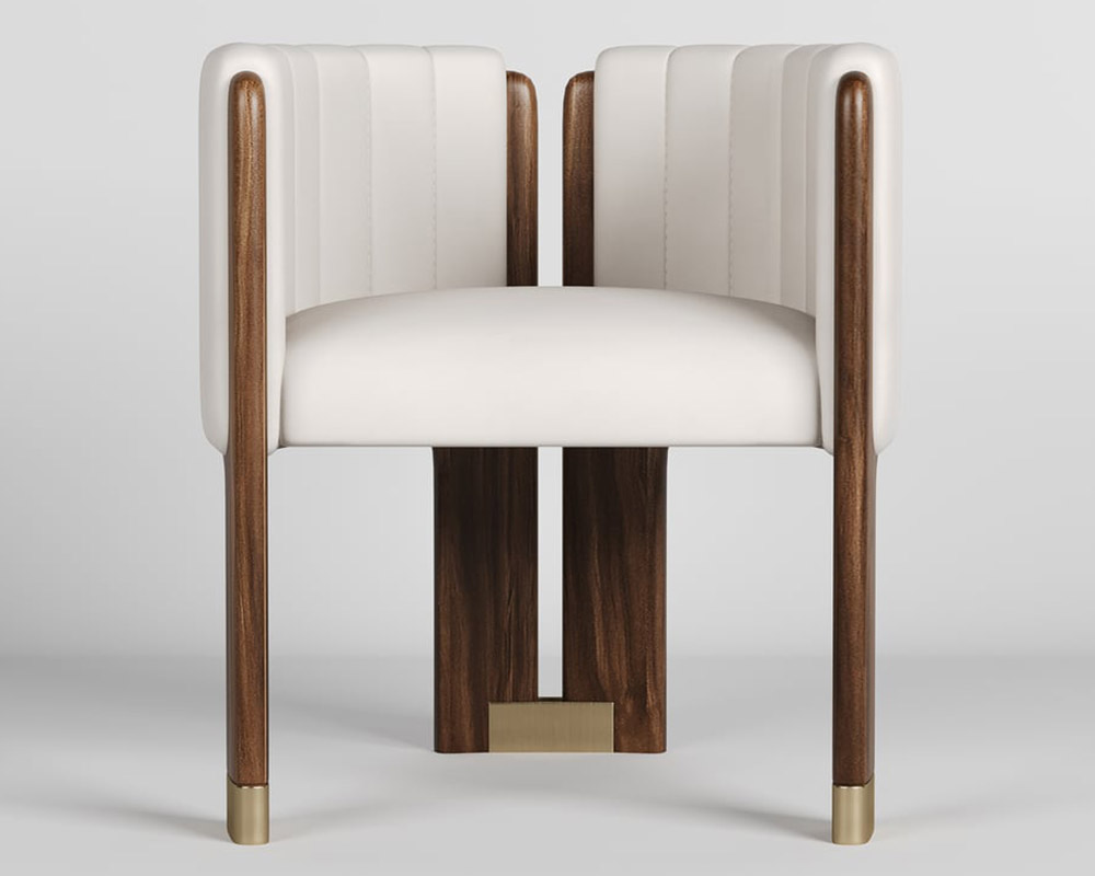 HMR Leather Fluted Upholstered Accent Chair with Wood Frame (Set of 2) - White