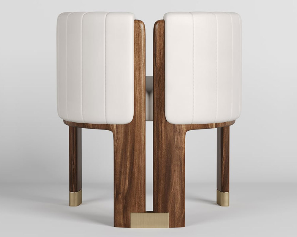 HMR Leather Fluted Upholstered Accent Chair with Wood Frame (Set of 2) - White