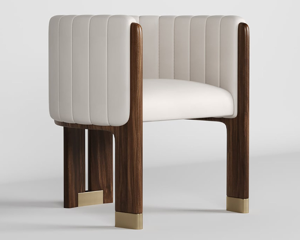 HMR Leather Fluted Upholstered Accent Chair with Wood Frame (Set of 2) - White