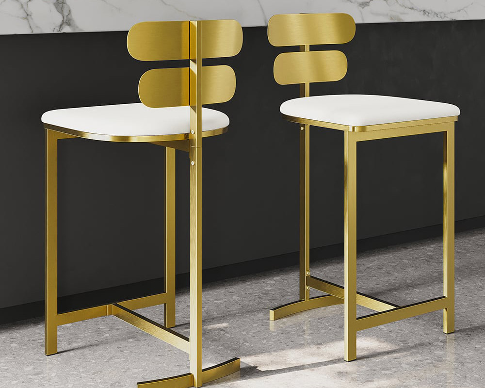 HMR Modern PU Leather Counter Stools with Upholstery - White, 2-Pieces