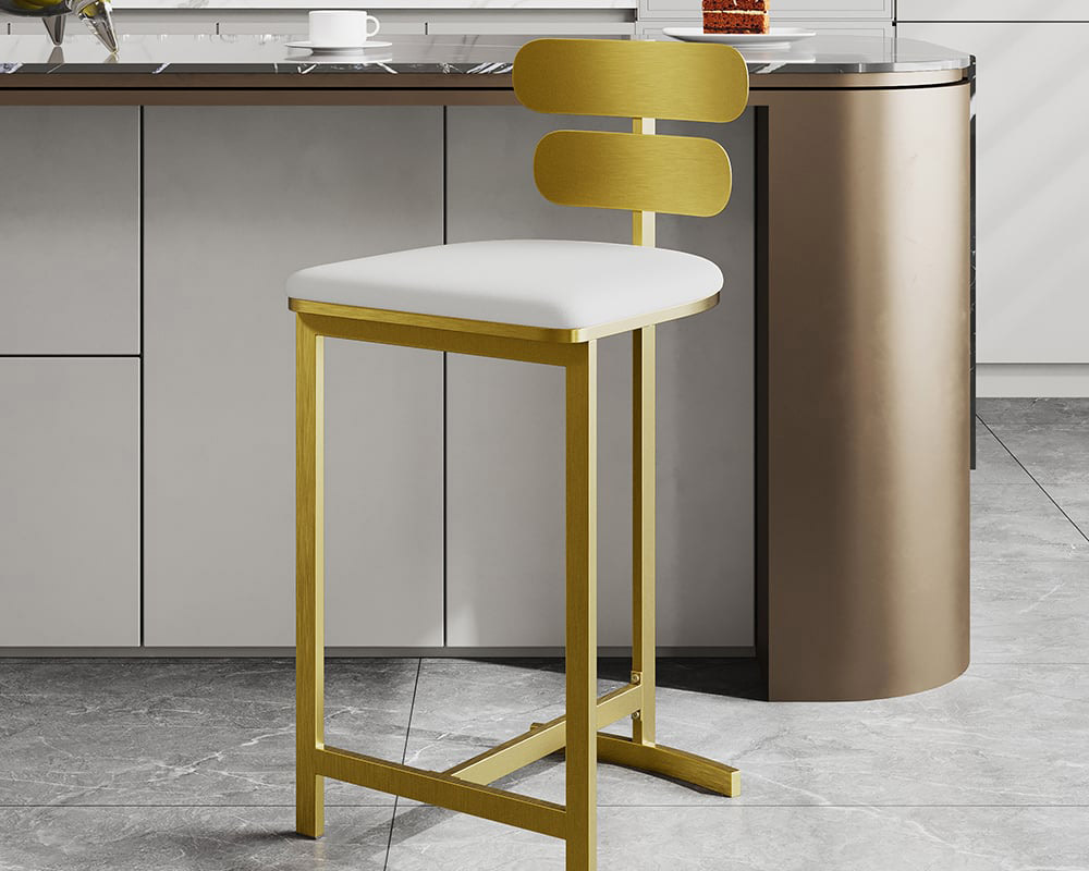 HMR Modern PU Leather Counter Stools with Upholstery - White, 2-Pieces
