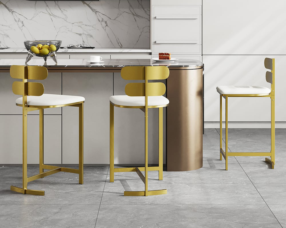 HMR Modern PU Leather Counter Stools with Upholstery - White, 2-Pieces