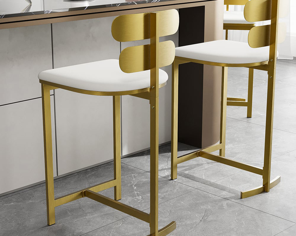 HMR Modern PU Leather Counter Stools with Upholstery - White, 2-Pieces